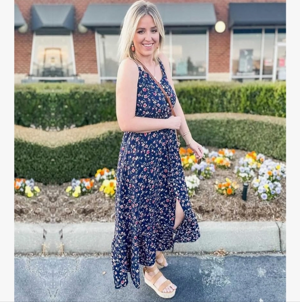 Navy Floral Spaghetti Strap Dress